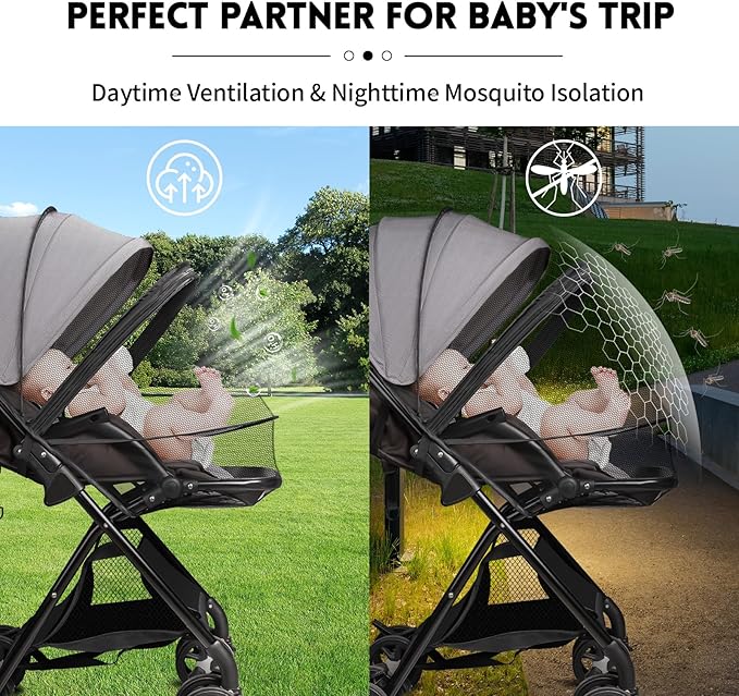 Bemece Universal Baby Stroller Mosquito Net, Durable Mosquito for Stroller with Two-Way Zippers & Storage Bag, Breathable & Foldable Mosquito Nets, Perfect Bug Net for Strollers