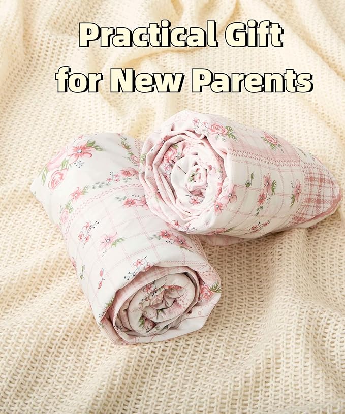SDY Jersey FloralCrib Sheets for Baby Girls,52”x28”x8,2 Pack,Pink Flower Standard Oval/Retangle Crib Mattress Sheets for Toddler,Super Soft Breathable