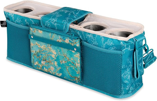 WONDERFOLD Universal Parent Console Stroller Organizer with Insulated Cup Holders, Hook & Loop Closure Handle Attachment, 2 Storage Pockets, Removable Shoulder Strap for Easy Transport