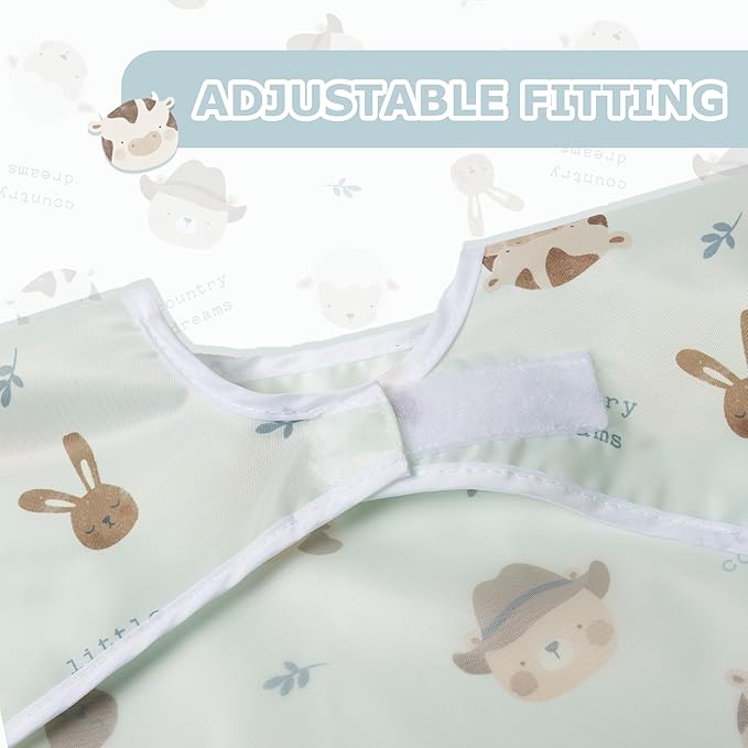 Little Dimsum Full Sleeved Feeding Bib 2 Pack,Baby & Toddler Waterproof Bib Apron,Food Protection Large Pocket Eating Smock 6-36 Months(Hat Bear&owl)