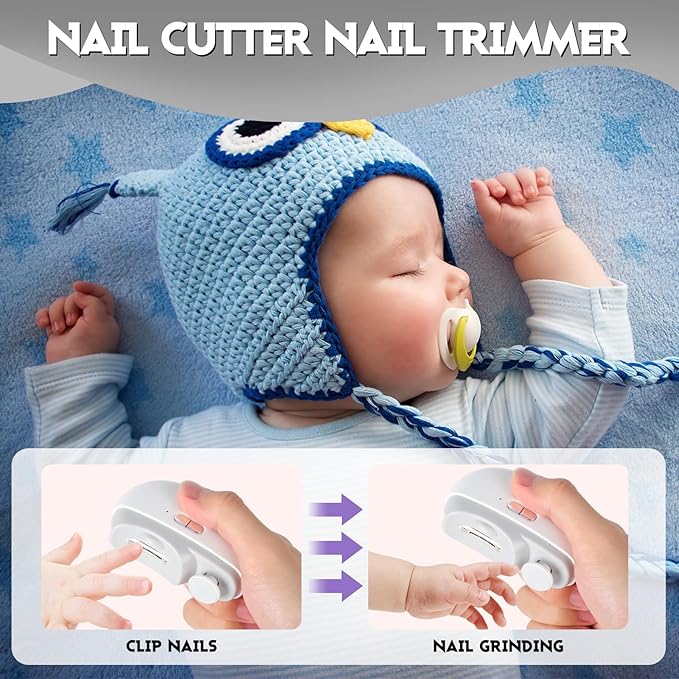 Automatic Nail Clipper Electric Nail Trimmer Polisher 3 in 1 Portable Fingernail Cutter with Light 2 Speeds File Nail Clip Storage Rechargeable Safety Trimmer for Seniors Adults Kids Baby (White)