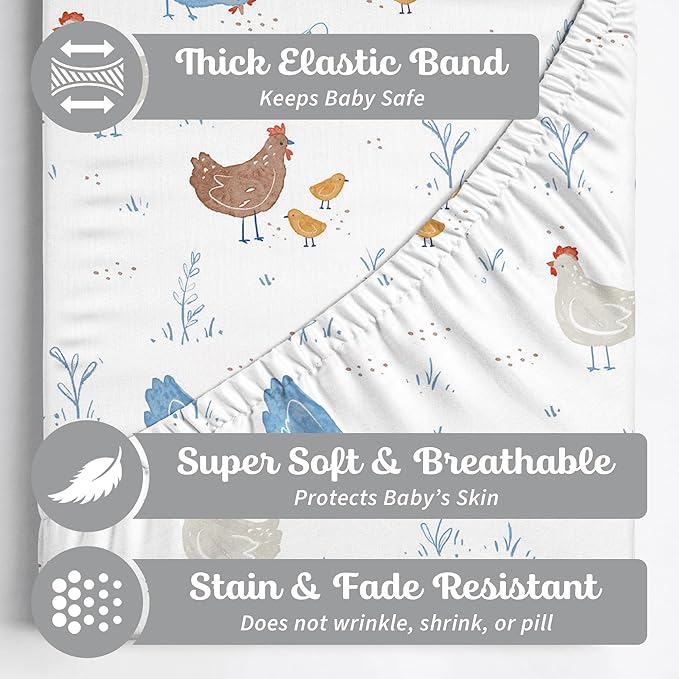 Baby Bassinet Sheets for Boy, Girl (Farm Animals) 2-Pack - Fitted Bedside Bassinet Sheets - Buttery Soft Cotton Blend for Standard Mattress Pad - Compatible with Halo BassiNest