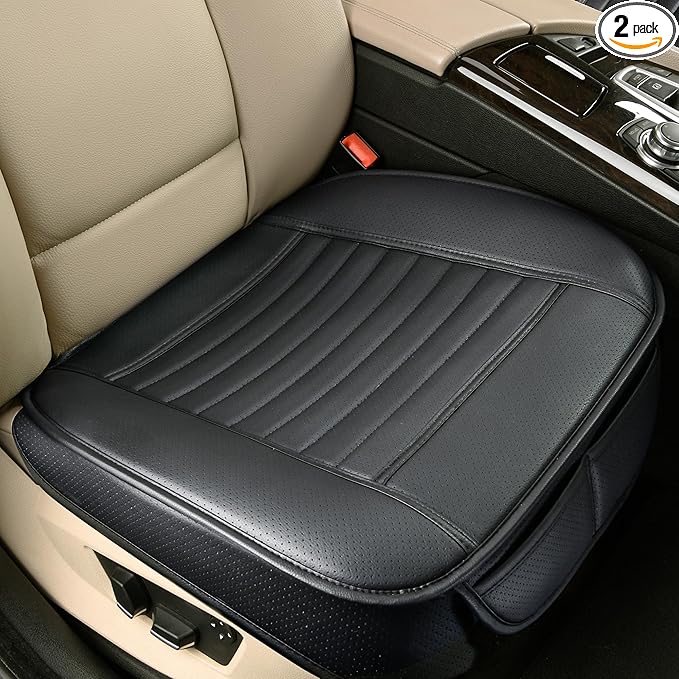 2pc Edge Wrapping Comfortable Car Front Seat Covers, Seat Protectors, Anti-Slip Bottom Seat Cushion Covers for Auto with PU Leather(Black)