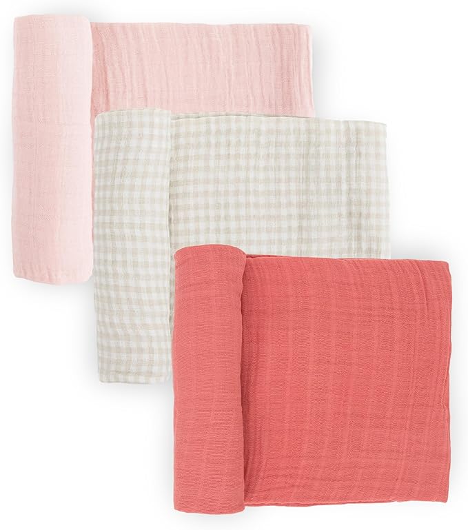 Little Unicorn Muslin Swaddle Blanket for Newborns & Infants | Soft & Breathable Fabric | Set of 3 Baby Blankets for Swaddling, Nursing, Shower Gifts (Light Pink)