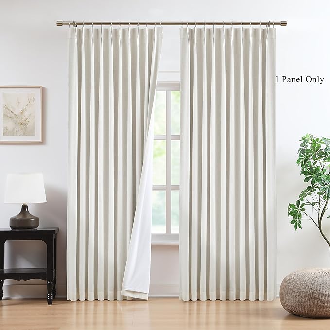 WEST LAKE 112 Inches Long Bailey Pinch Pleated Blackout Curtains with Liner,Extra Long Natural Linen Blend Drapes for Bedroom Living Room,Modern Window Treatment with Backtabs Hooks,60"Wx112"L,1 Panel