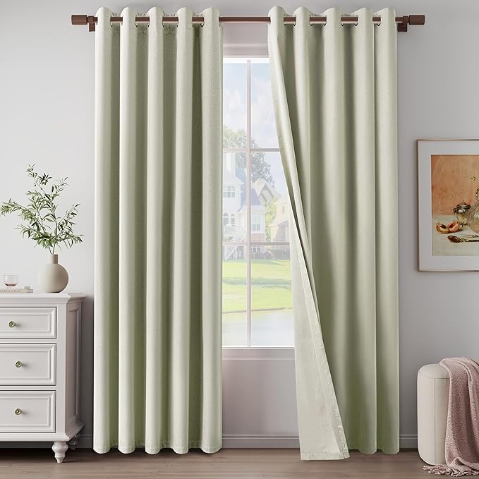 100% Blackout Linen Textured Curtains 96 Inch Length 2 Panels Set for Living Room, Bedroom, Light Weight Curtains with Grommets Top, Full Blackout Curtains Privacy Protection, Beige, 66" W x 96" L