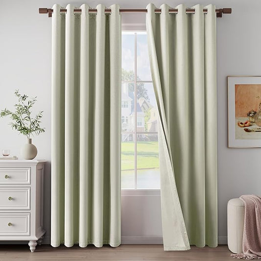 100% Blackout Linen Textured Curtains 96 Inch Length 2 Panels Set for Living Room, Bedroom, Light Weight Curtains with Grommets Top, Full Blackout Curtains Privacy Protection, Beige, 66" W x 96" L
