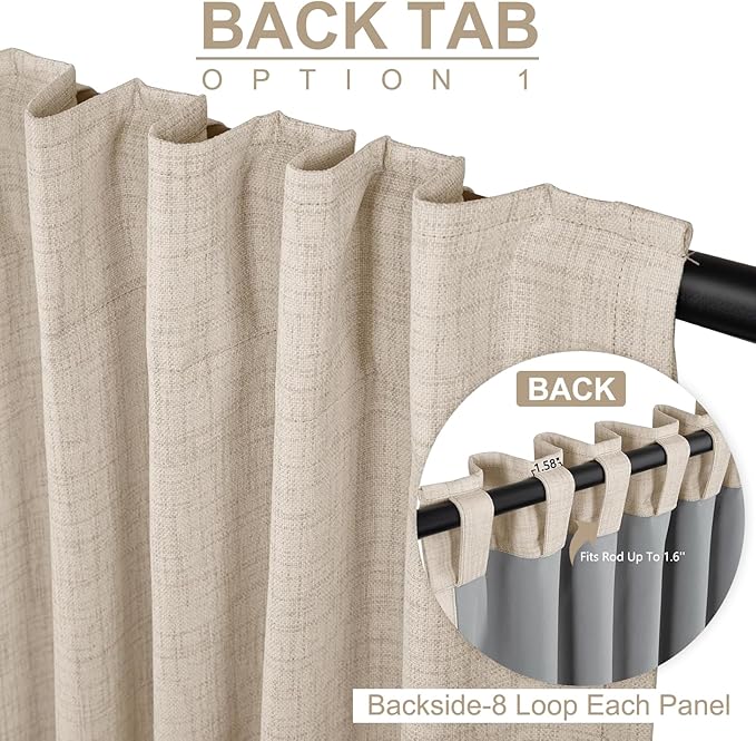 100% Blackout Shield Linen Blackout Curtains for Bedroom 96 Inches Long, Back Tab/Rod Pocket Living Room Drapes, Thermal Insulated Blackout Curtains 2 Panels Set, 50" W x 96" L, Oatmeal