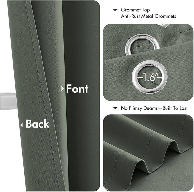 MIULEE Dark Mallard Blackout Curtains for Bedroom Living Room 54 Inches Long 2 Panels, Thermal Insulated Room Darkening Drapes Solid Grommet Noise Reduction Light Blocking Window Treatments 40x54 Inch
