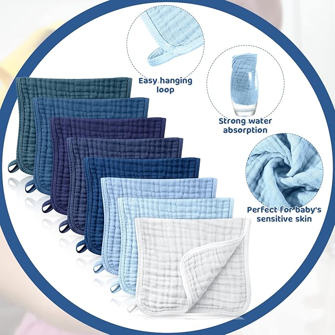 Remagr 8 Packs Muslin Burp Cloths Large 20" x 10", 6 Layers Unisex Baby Absorbent 100% Cotton Burp Rags Colorful Muslin Washcloths for Baby Plain Soft Cotton Cloth for Babies Girls Boys(Fresh Colors)