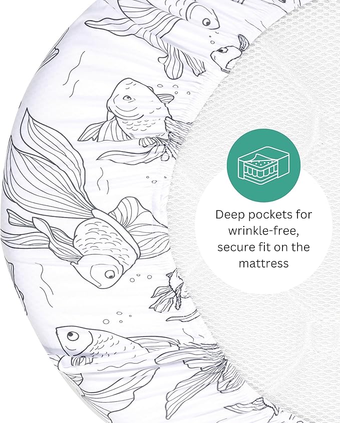 Bassinet Sheets for Angelbliss, Koolerthings, Chicco LullaGo, BCOL, Semphis Bassinet Bedside Sleeper by TansyPanda, 3PC, 33x20, Ultra Soft, Breathable, Snug Fit, Unisex Boys Girls, Gray (Ocean Fish)