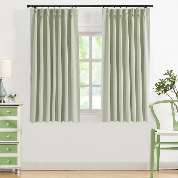 WEST LAKE Pinch Pleat Full Blackout Curtain Panels 72 Inches Long,Soft Green Pinch Pleated Linen Blended Drapes for Bedroom,Modern Window Treatment,Back Tabs Hooks,40" Wx72 L(Pack of 2)