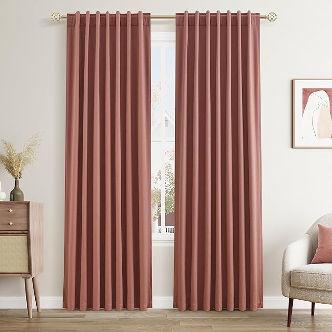 Guken 100% Blackout Curtains 80 Inch Length 2 Panels Set for Girls Bedroom Back Tab Thermal Insulated Black Out Linen Drapes Room Darkening Window Curtains 80 Inches Long,Dusty Rose
