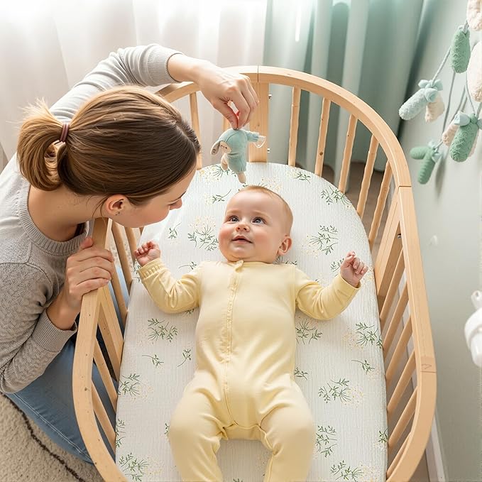 Baby Bassinet Sheets TPU Waterproof 2 Pack Soft Muslin Bedside Bassinet Mattress Sheets with Bottom Elastic Band for Baby Boy Girls Unisex Fit Hourglass Oval and Rectangle, Dark Green