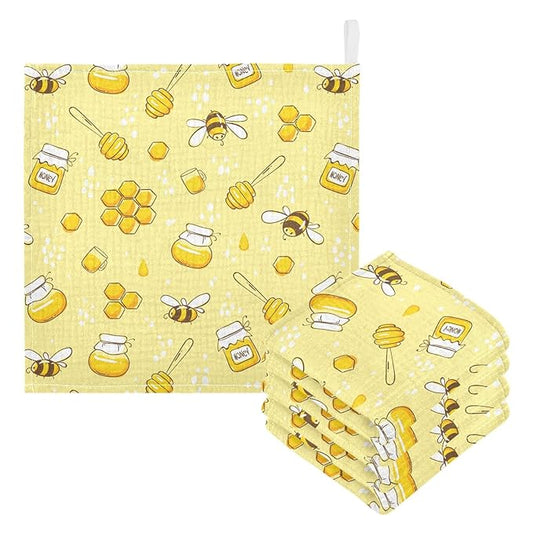 Baby Washcloths Cotton Flying Bees Honey Baby Muslin Washcloths Soft Baby Face Towel for Newborn Infants Baby Wipes, 11.8 X 11.8 Inch, 3 Pack Yellow