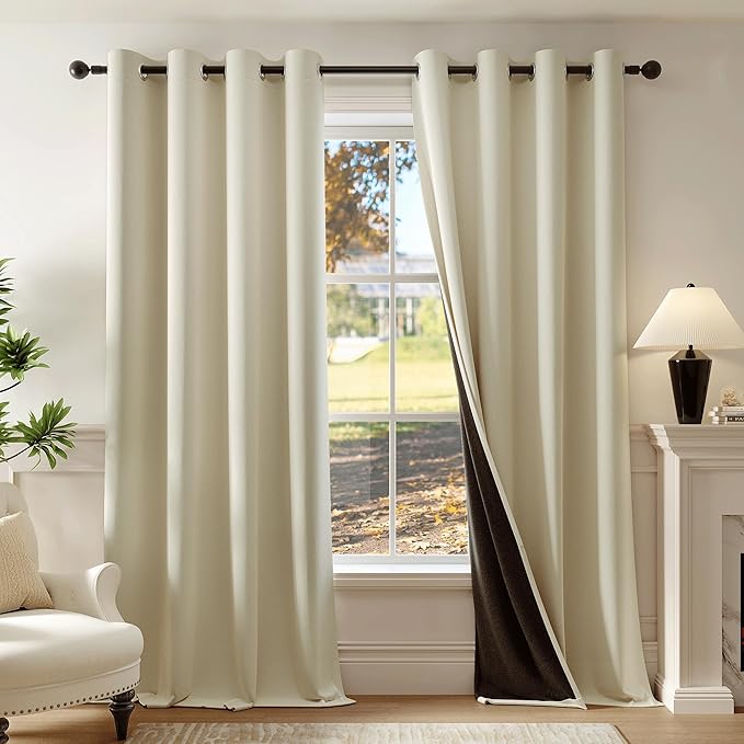 Beauoop 100% Blackout Curtains 96 Inch Long 2 Panels for Bedroom Living Room Beige Solid Room Darkening Thermal Insulated Soundproof Energy Saving Grommet Top Window Treatment Drapes,52x96, 2 Set