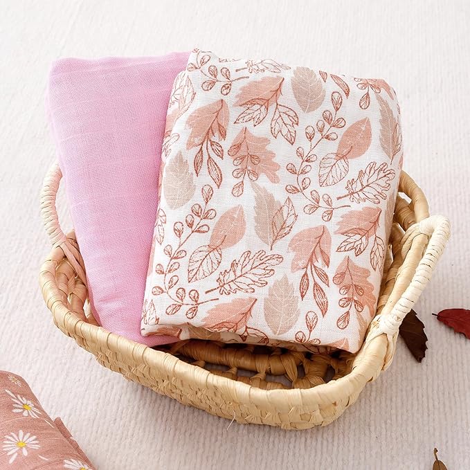 Happy Flute 3 Set Muslin Swaddle Blankets,Essential Baby&Newborn Swaddling,Perfect for Boys&Girls,Receiving Blankets,Nursing,Stroller Cover,Large 47.2x43.3 inches Swaddle Wrap Burping Clothes. (Pink)