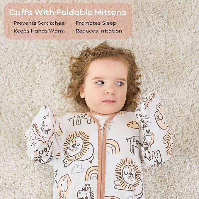 Yoofoss Baby Sleep Sack 12-18 Months Long Sleeve Wearable Blanket Baby 100% Cotton 2-Way Zipper 0.5 Tog Toddler Sleeping Sack, Lightweight(Large)