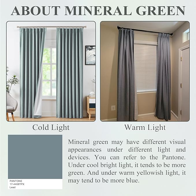 WEST LAKE Short Bailey Pinch Pleated Blackout Curtain Panels with Liners 63 Inches Long for Bedroom,Mineral Green Textured Fabric Drapes with Back Tabs,Thermal Insulating Window Treatment,40"Wx63"Lx2