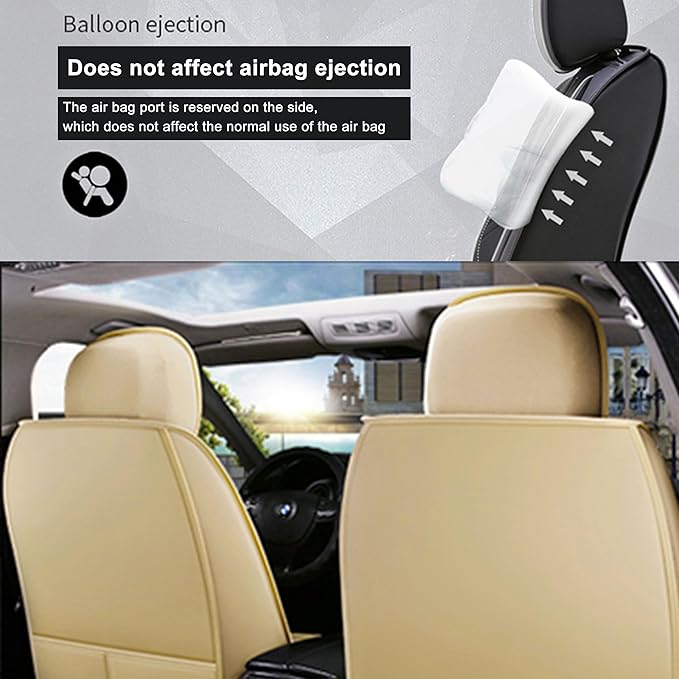 Amooca Car Seat Covers Full Set Automotive Seat Protection Fit for Most Cars SUVs Front & Back Seats Waterproof Nappa Leather Car Seat Cushion Protector Beige