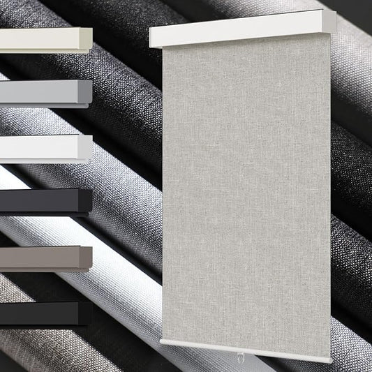 100% Blackout Roller Shades, Free-Stop Cordless Roller Blinds for Windows, Thermal Insulated Linen Fabric Window Shades UV Protection for Home, Door, Beige, 24.5" W x 72" H