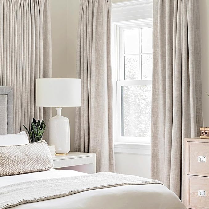 MIULEE 100% Blackout Polyester Textured Curtains for Bedroom Solid Thermal Insulated Ivory Grommet Room Darkening Curtains & Drapes Luxury Decor for Living Room Nursery 52 x 90 Inch (2 Panels)