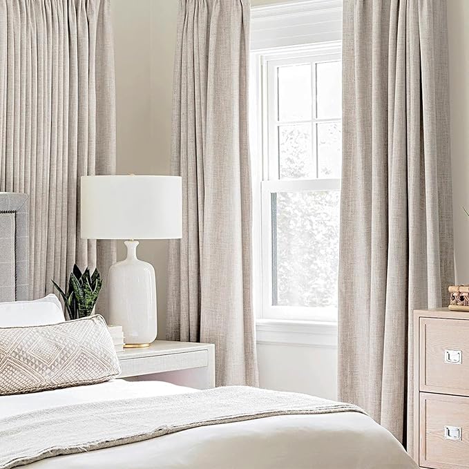 MIULEE 100% Blackout Linen Textured Curtains for Bedroom Solid Thermal Insulated Ivory Grommet Room Darkening Curtains & Drapes Luxury Decor for Living Room Nursery 62 x 96 Inch (2 Panels)