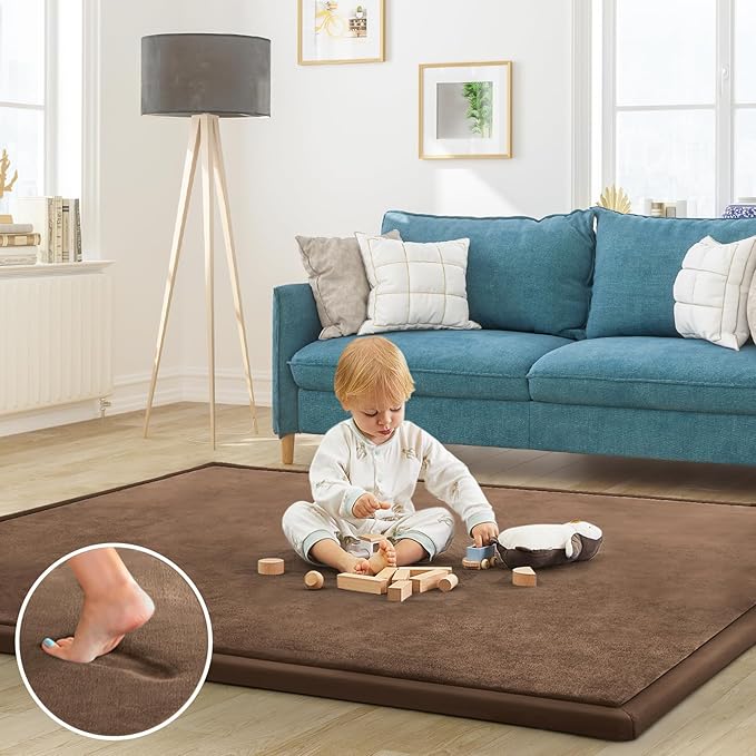 Baby Play Mat for Floor Tummy Time Mat Nursery Muscle Area Rug Playroom Rug Tatami 47"x47" Memory Foam 1.3" Thick Crawling For Babies,Toddlers, Infants, Kids,Floor,Coffee