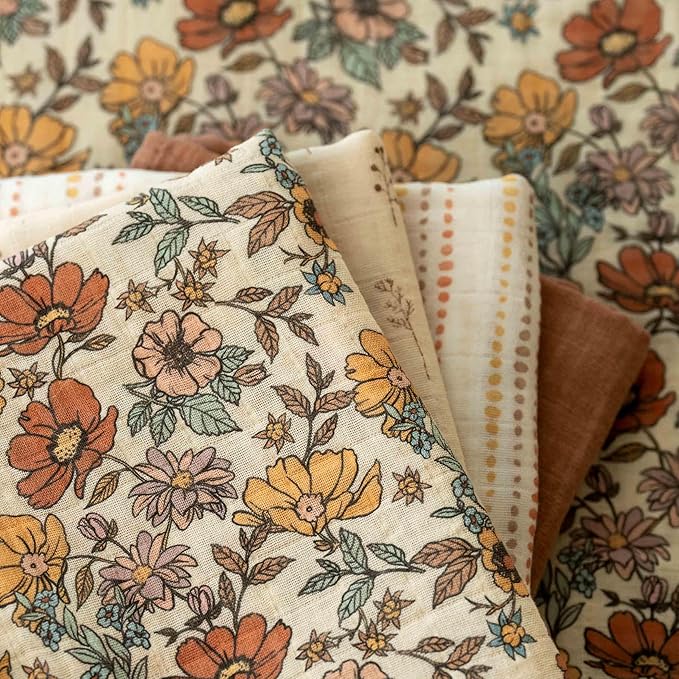 Muslin Swaddle Blankets for Newborn, 4 Pack Cotton Baby Blanket, Large 31.5 x 43.3 inch Breathable Soft Receiving Blanket, Essentials Swaddle Wrap Burping Clothes, Vintage Flowers