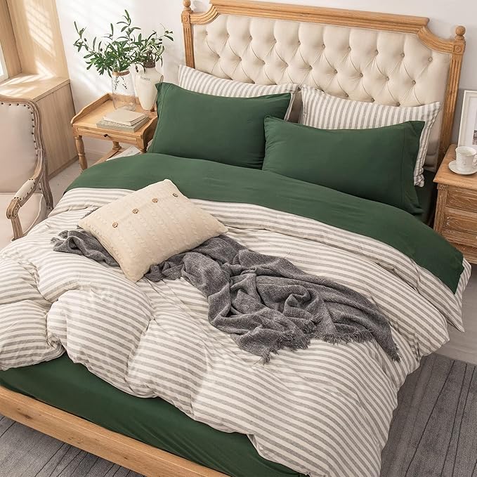 PURE ERA Jersey Knit 3pcs Bed Sheet Set 100% T-Shirt Heather Cotton Super Soft Comfy Breathable Fits Mattress Up to 20" Extra Deep Pocket (Forest Green, Twin XL)