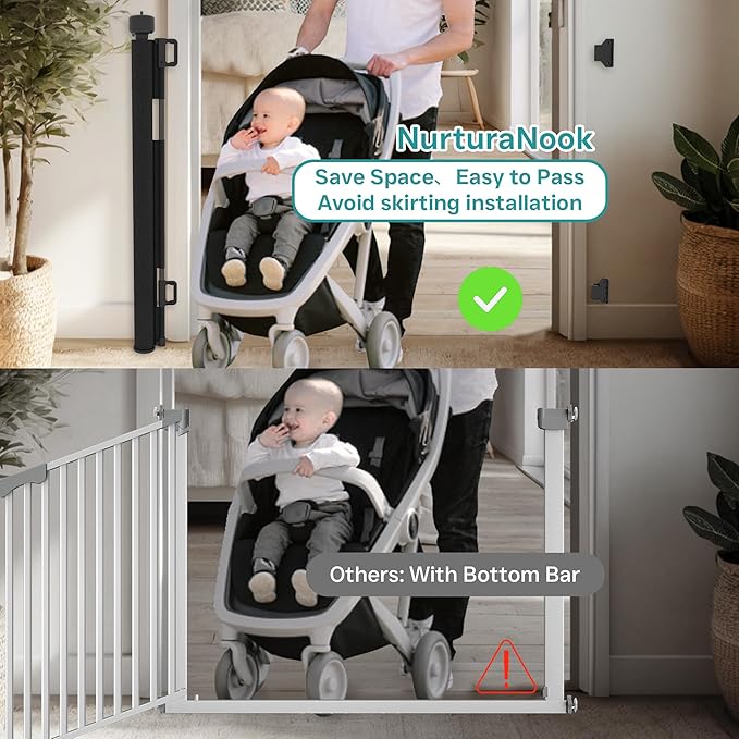 Retractable Baby Gate,Mesh Baby Gate or Mesh Dog Gate,34" Tall,Extends up to 70" Wide,Child Safety Gate for Doorways, Stairs, Hallways, Indoor or Outdoor