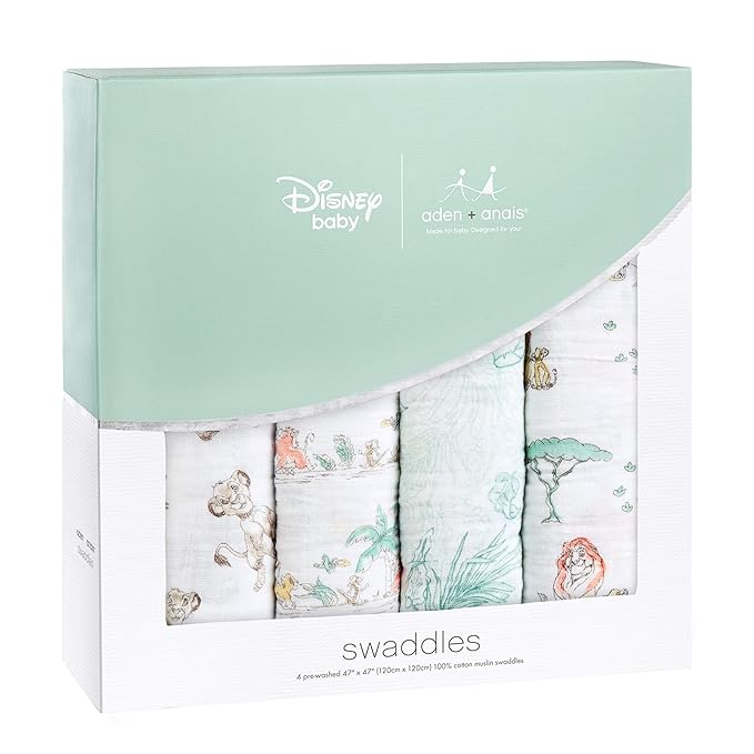 aden + anais Disney Swaddle Blanket, Boutique Muslin Blankets for Girls & Boys, Baby Receiving Swaddles, Ideal Newborn & Infant Swaddling Set, 4 Pack, Lion King
