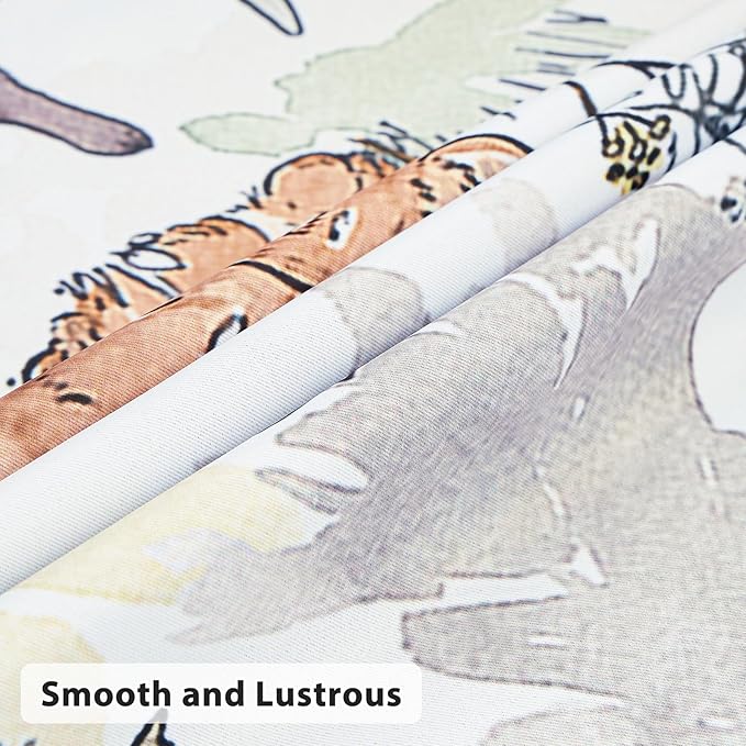 Kids Blackout Curtains for Nursery, Boy's Woodland Animal Print Curtains for Bedroom, Cartoon Room Darkening Window Drapes 2 Panels Set, White, 52W x 63L