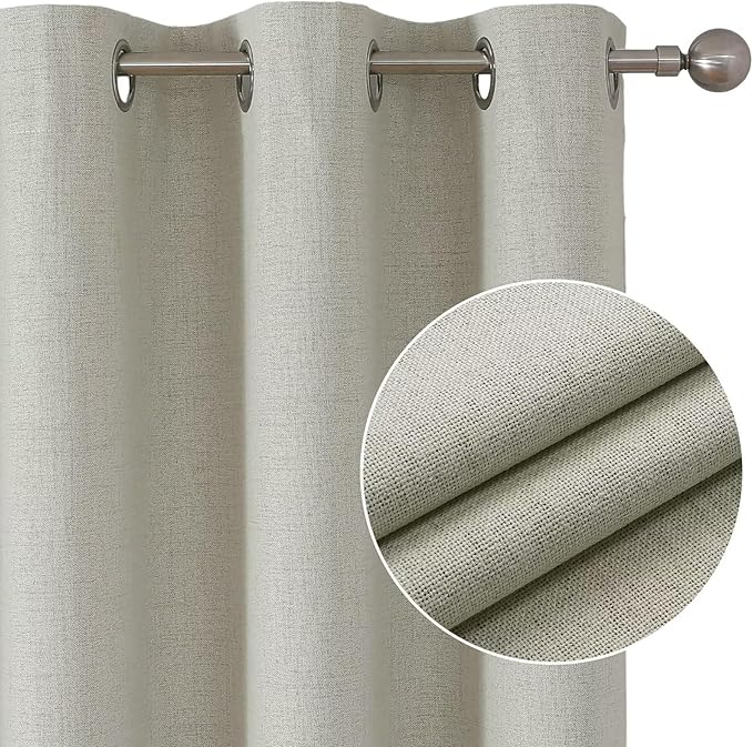 Joydeco Blackout Curtains 63 Inches Long 2 Panels Burg, Room Darkening Curtains for Bedroom, 100% Black Out Textured Thermal Drapes Privacy Protection 2 Panels Set(W42 x L63 Inch, Light Beige)