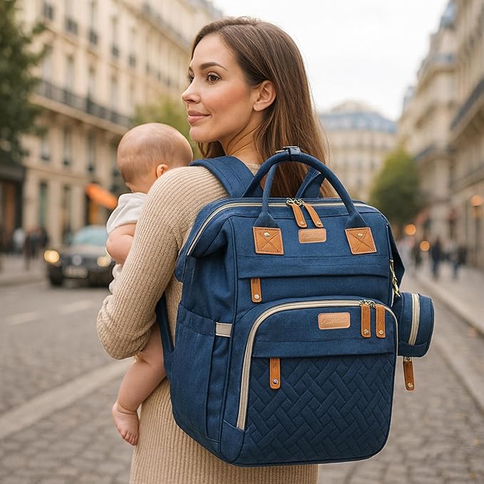 Baby Diaper Bag with Changing Station, Waterproof Diaper Bag Backpack for Mom/Dad, Baby Shower Gifts, w/USB Charging Port, Insulated Bottle Holders & Pacifier Case, XL Storage Backpack, Blue