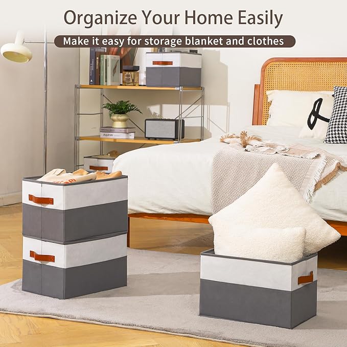 6 Pack Large Storage Bins with Handle,Storage Baskets for Shelves,Fabric Closet Organizer for Organizing Clothes Blanket,Collapsible Storage Bins,Sheet Organizers and Storage,14”x10”x9.5”