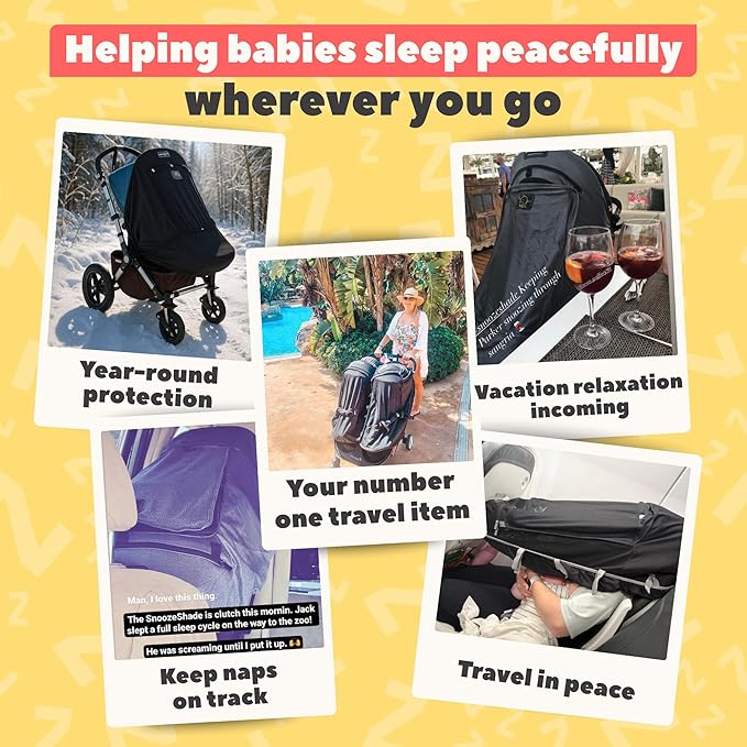 SnoozeShade Plus Extra, Stroller Sun Shade, Mosquito Net for 6m+ Babies, Blocks 99% of UV (UPF 50+) Universal Fit Blackout Sleep Cover with Peekaboo Window, Breathable Mesh Canopy for Single Strollers