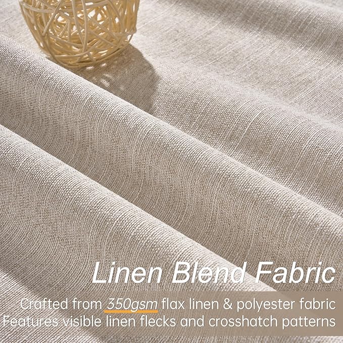 Topfinel Boho Farmhouse Black Out Linen Curtains 84 Inch Length 2 Panels Set for Bedroom Living Room, Greige Insulating Winter Room Divider Curtains Neutral Burlap Drapes 7FT Long Pleated Back Tab