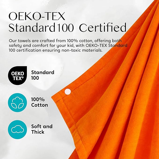 Joiedomi Hooded Towel for Kids Soft 100% Cotton Bath Beach Towel 30" x 50" for Kids 3-10 Years Toddler Pool Poncho with Hood Absorbent Swim Wrap for Boys Girls Orange Fox