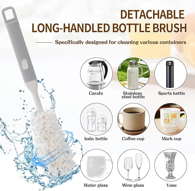 Peitushengjin Bottle Brush Cleaning Set 4-Piece Set: 2X Straw Cleaning Brushes 1x 3-in-1 Portable Travel Brush 1x Detachable Handle Brush Ideal for Cleaning lids, Straws, Water Bottles, and More.