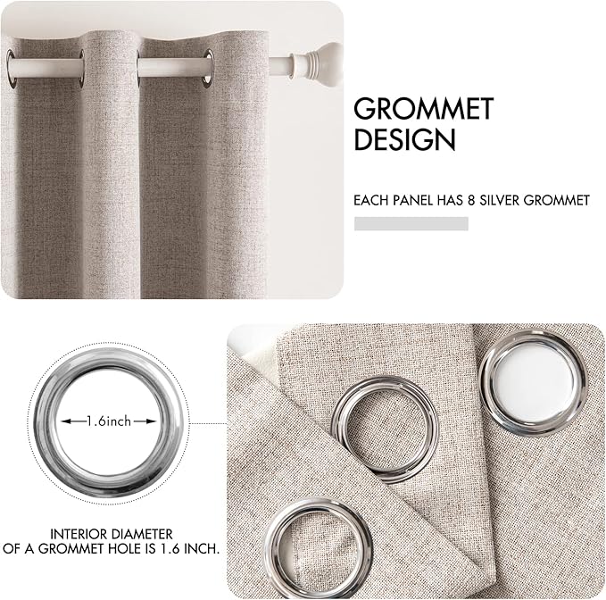 MIULEE Blackout Curtains for Bedroom Linen Texture Solid Thermal Insulated Natural Khaki Grommet Room Darkening Curtains & Drapes Luxury Decor for Living Room Nursery 52x72 Inch (2 Panels)