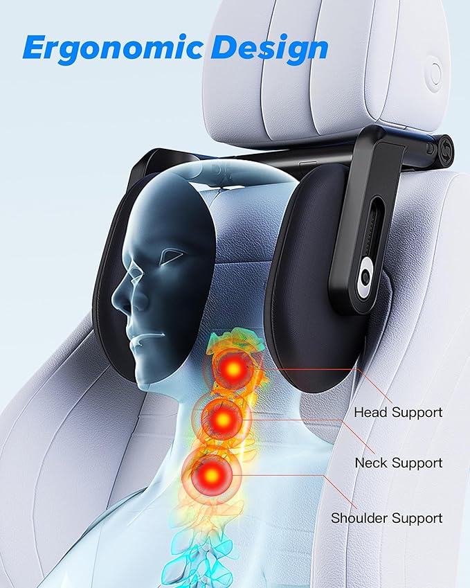 Car Headrest Pillow, 2025 Upgrade 360° Rotating Travel Headrest, 3-Point Linkage Adjustable, Thickened Breathable Memory Foam Headrest, Travel Car Sleeping Pillow for Kids, Adults
