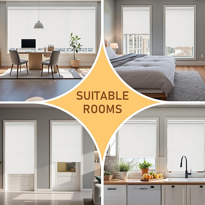 Cordless Roller Shades Blackout Blinds for Windows Room Darkening Rolled Up Shades with Spring System, UV Protection Natural Linen Fabric Window Shades Door Blinds for Home（21" W x 72" H, Linen Cream