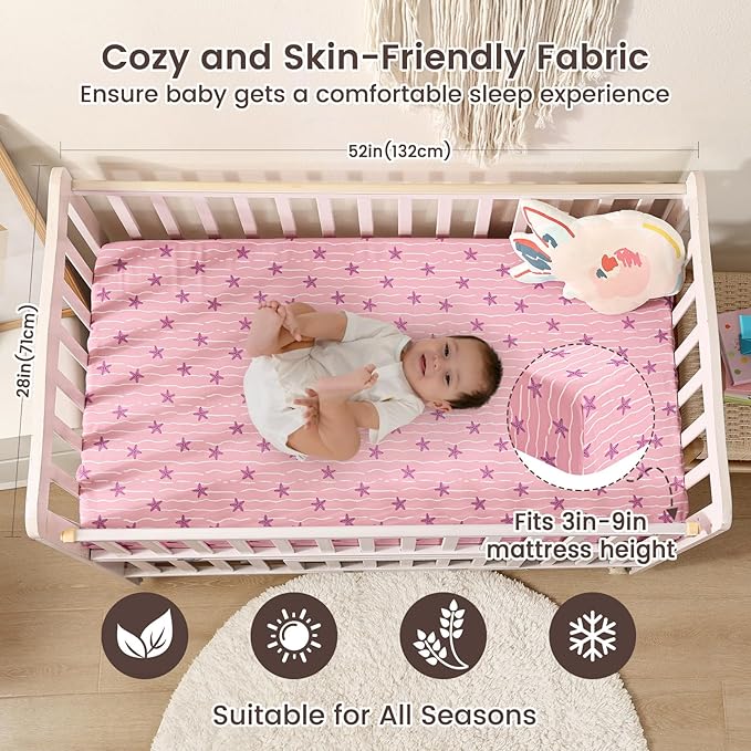 david's kids 3 Pack Fitted Crib Sheets, Ultra Soft Breathable Comfortable Baby Sheet Set for Boys Girls Neutral, 28x52 Inch Fits Standard Crib and Toddler Mattresses, Beach