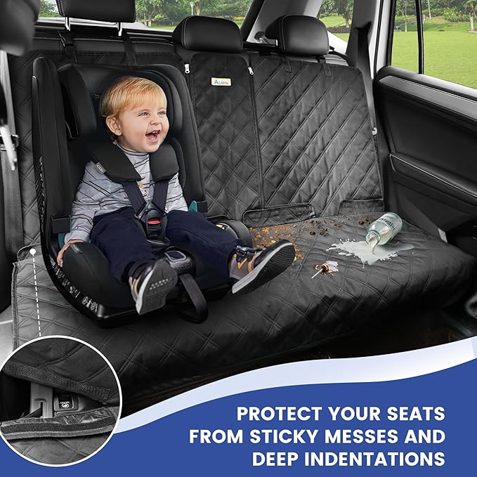 Back Seat Cover for Compact Cars/SUVs Rear Split Bench - 900D Oxford Waterproof Non-Slip Car Seat Protector for Messy Dogs & Kids, Easy Clean(Black)