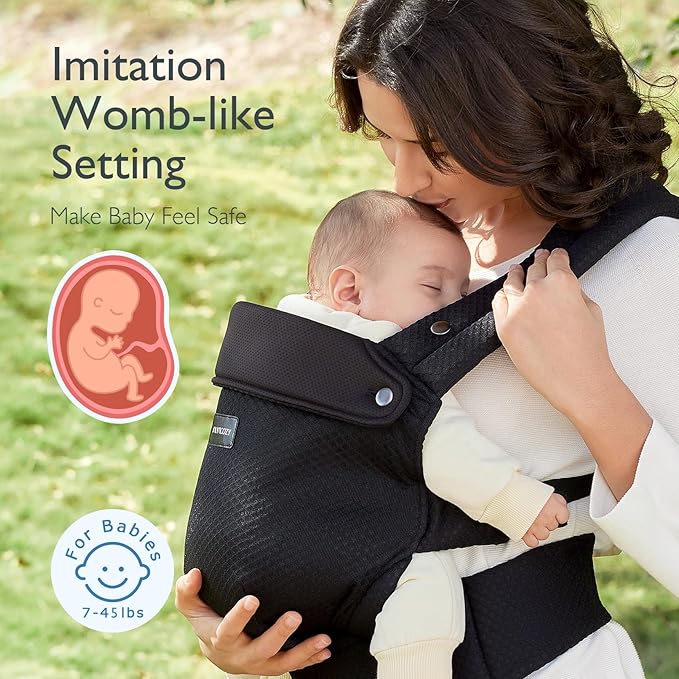 Momcozy Breathable Mesh Baby Carrier, Ergonomic and Lightweight Infant Carrier for 7-45lbs with Enhanced Lumbar Support, All Day Comfort for Hands-Free Parenting, Air Mesh-Black