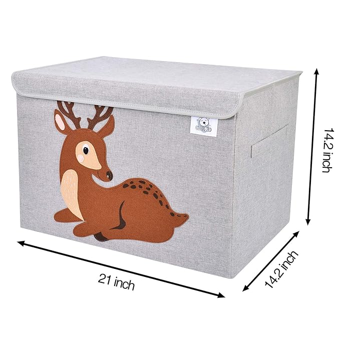 CLCROBD Foldable Large Kids Toy Chest with Flip-Top Lid, Collapsible Fabric Animal Toy Storage Organizer/Bin/Box/Basket/Trunk for Toddler, Children and Baby Nursery (Deer)