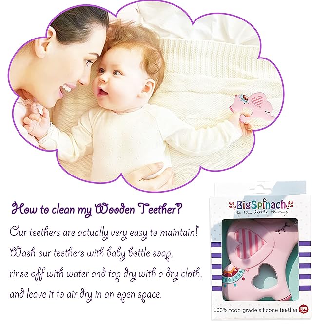 Bigspinach Soft Pink Elephant Teether Toy for Babies 3-6/6-12 Months Silicone Teething Toy Gift for Girls Gum Massager Anxiety Relief Items