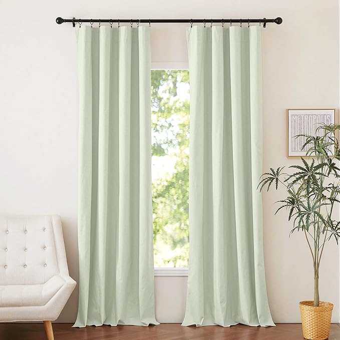 NICETOWN Greyish Green Living Room Completely Shaded Linen Textured Drapes 84" Long 2 Panels Set, Privacy Protection & Noise Reducing Curtains, White Lined Insulated Window Treatment Drapes for Patio