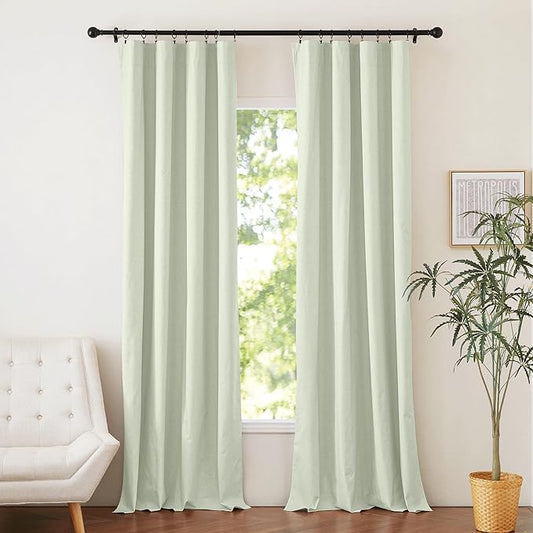 NICETOWN Greyish Green Linen 100% Blackout Curtains 120 inches Length 2 Pieces with Thermal Insulated Liners, 52" Wide, Farmhouse Style Extra Long Window Draperies for Patio Sliding Glass Door